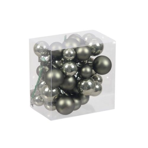 Üveg gömb betűzős 2 2,5 és 5,3 cm 24 db gránitzöld matt és fényes