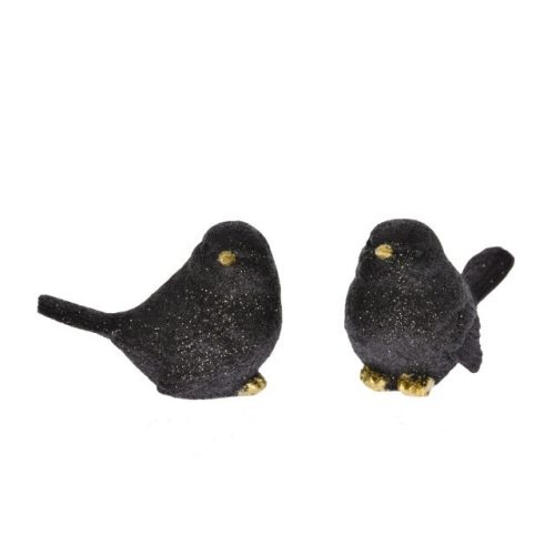 Fekete glitteres madár 6,5x3,5x4 cm