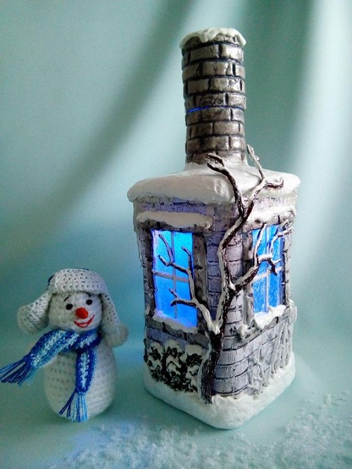 Újrahasznosított üveg hóemberrel